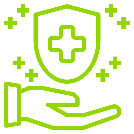 safe hand out with floating nurses cross in a shield above it icon